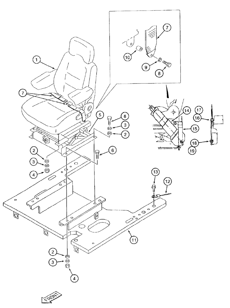 Схема запчастей Case 9050B - (9-048) - SEAT, SEAT BELT AND OPERATORS MANUAL TETHER, OPTIONAL RETRACTABLE SEAT BELT (09) - CHASSIS/ATTACHMENTS