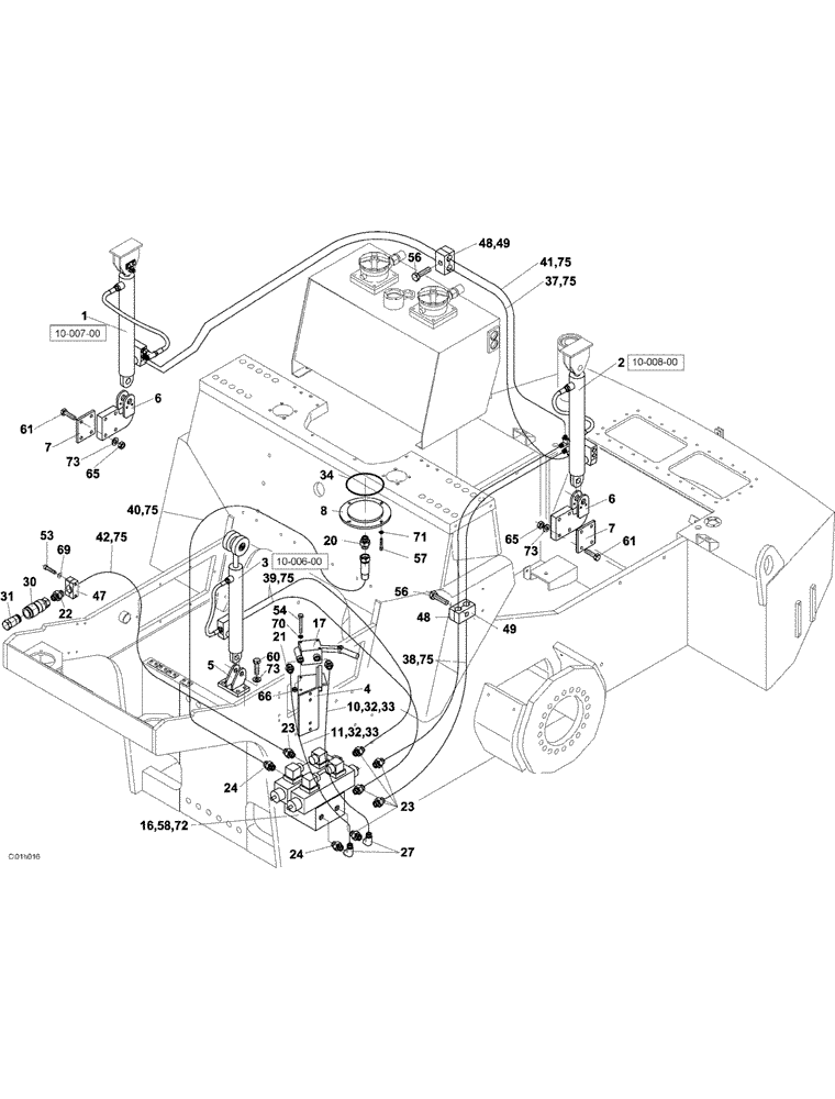 Схема запчастей Case SR20 - (10-005-01[01]) - HYDRAULIC CIRCUIT- OPERATORS COMPARTMENT TILTING CONTROL AND ENGINE HOOD (07) - HYDRAULIC SYSTEM