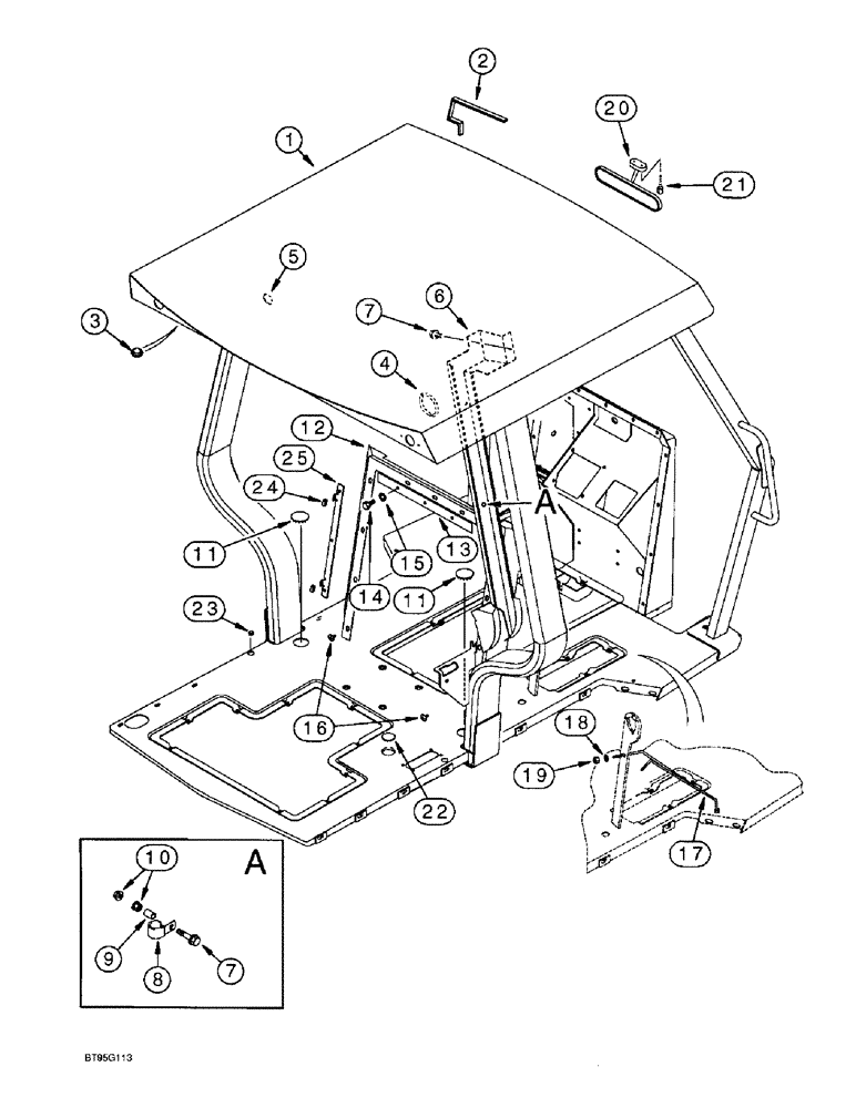 Схема запчастей Case 580L - (9-160) - 580L OR 570LXT STANDARD ROPS CANOPY/ OPERATOR COMPARTMENT (09) - CHASSIS/ATTACHMENTS