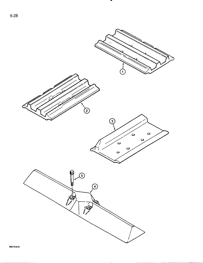 Схема запчастей Case 450C - (5-28) - TRACK SHOES, TRIPLE GROUSER - CLOSED (11) - TRACKS/STEERING