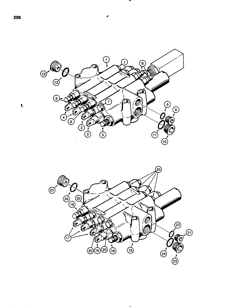 Схема запчастей Case 450B - (206) - R43253 AND R46419 LOADER CONTROL VALVES, FOUR SPOOL, WITH MAGNETIC DETENT (07) - HYDRAULIC SYSTEM