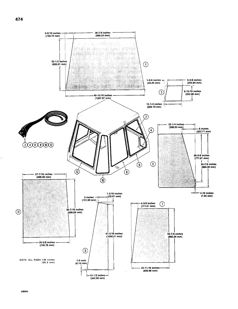 Схема запчастей Case 480C - (474) - CAB GLASS AND MOLDING (90) - PLATFORM, CAB, BODYWORK AND DECALS