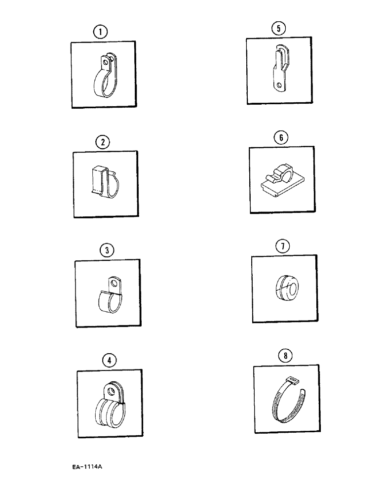 Схема запчастей Case 380B - (4-114) - CLIPS, CLAMPS, STRAPS AND GROMMETS (04) - ELECTRICAL SYSTEMS