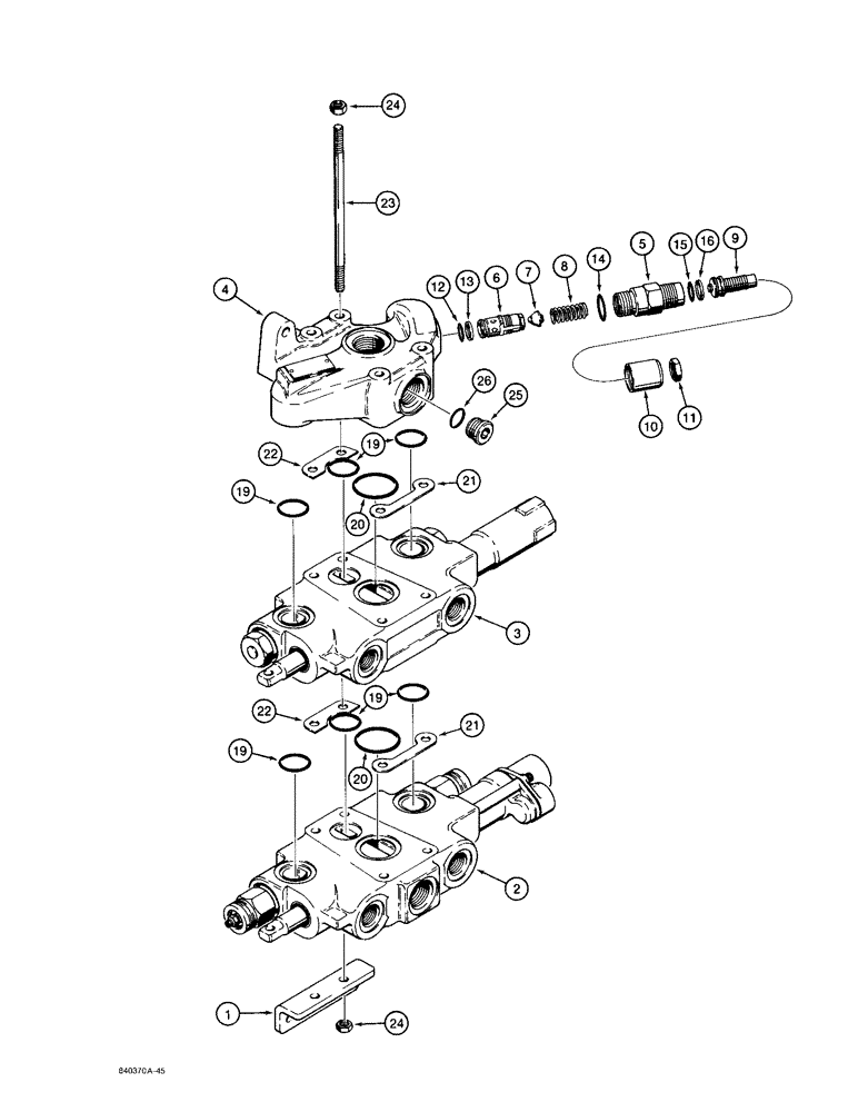 Схема запчастей Case 480F LL - (8-070) - LOADER CONTROL VALVE - TWO SPOOL (08) - HYDRAULICS