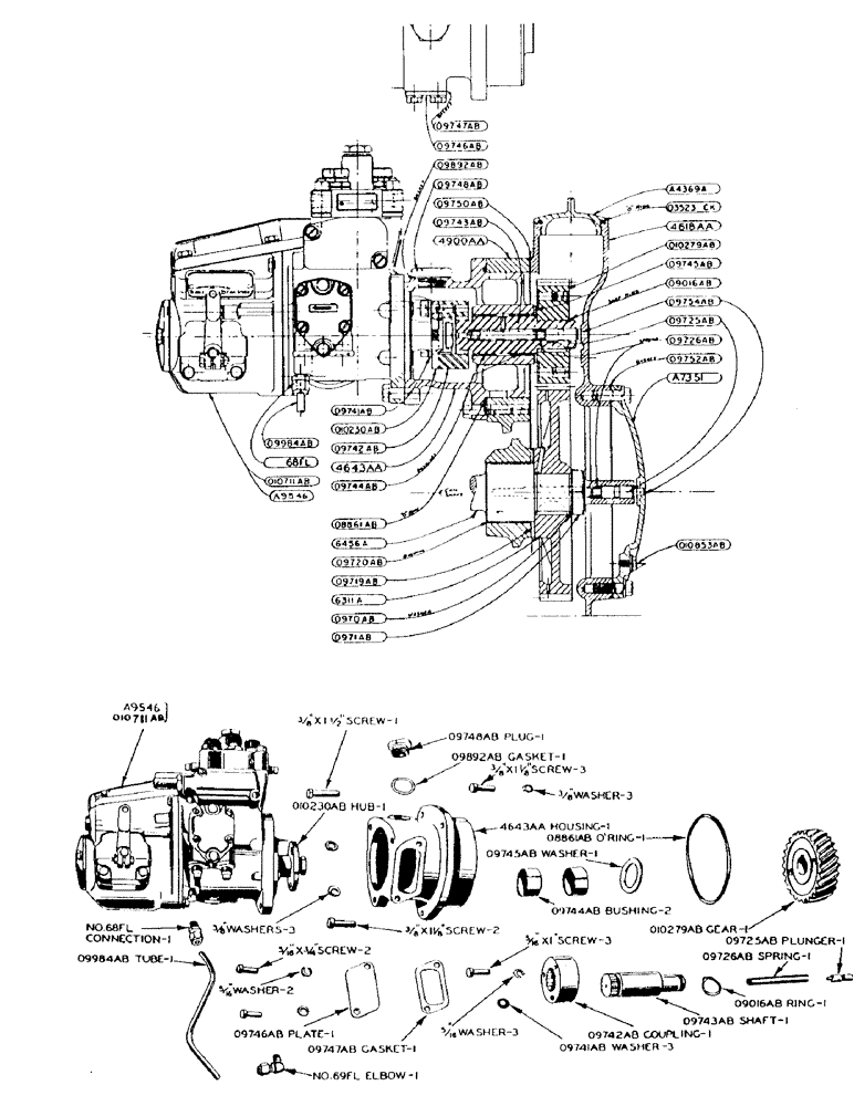 Схема запчастей Case 425 - (048) - POWRCEL DIESEL ENGINE, SINGLE PLUNGER FUEL PUMP AND DRIVE ASSEMBLY (10) - ENGINE