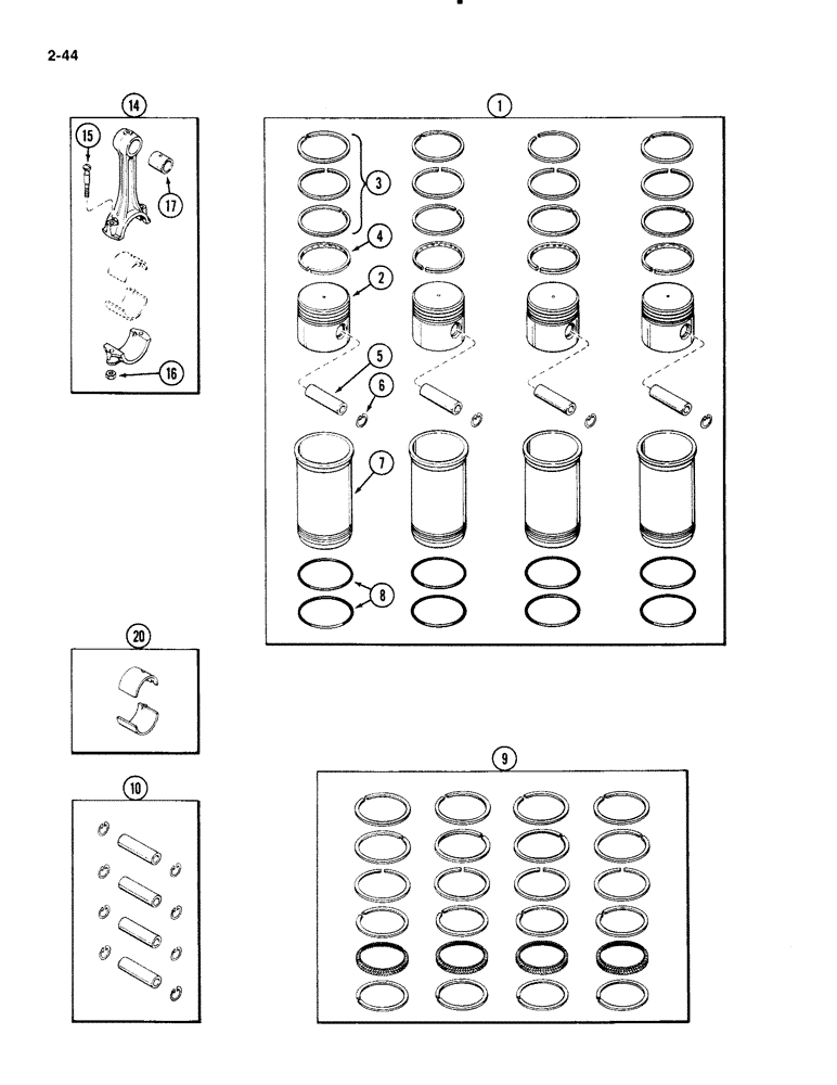 Схема запчастей Case 1835B - (2-44) - PISTONS AND SLEEVES, 148B SPARK IGNITION ENGINE, CONNECTING ROD (02) - ENGINE