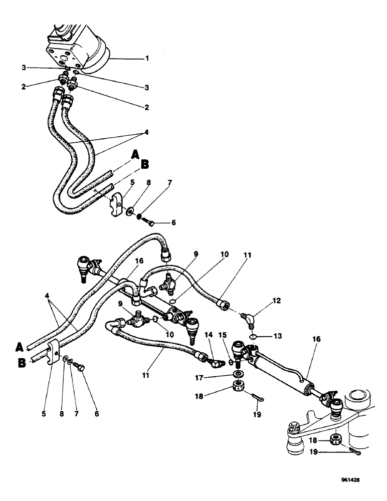 Схема запчастей Case 580G - (113A) - STEERING CYLINDER HYDRAULIC CIRCUIT - 2 WHEEL DRIVE (05) - STEERING