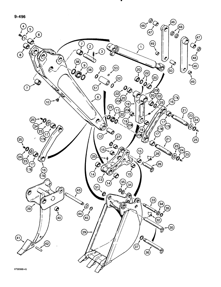 Схема запчастей Case 580K - (09-496) - BACKHOE DIPPER AND BUCKET, PRIOR TO TRACTOR P.I.N. JJG0012415 (09) - CHASSIS/ATTACHMENTS