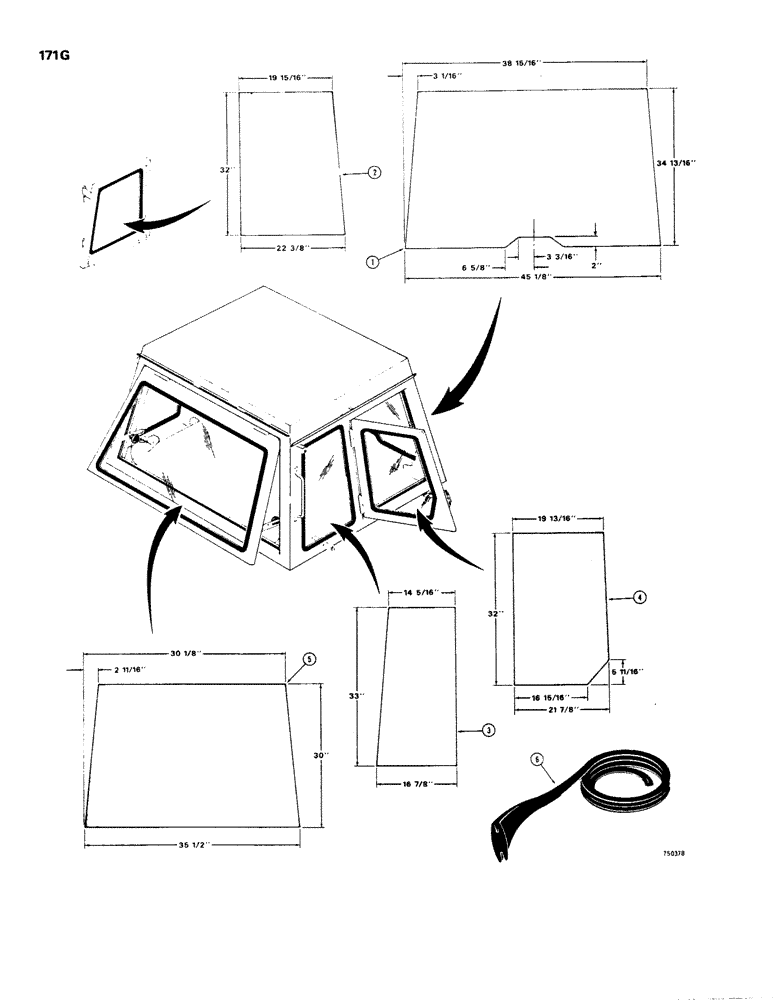 Схема запчастей Case W24 - (171G) - L50871 OPERATORS CAB, GLASS AND MOLDINGS (09) - CHASSIS
