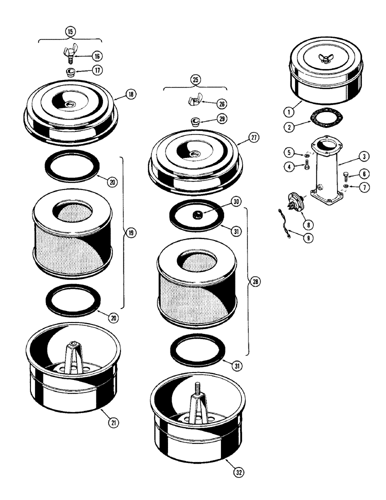 Схема запчастей Case W12 - (038) - DRY AIR CLEANER SYSTEM, DRY AIR CLEANER (02) - ENGINE