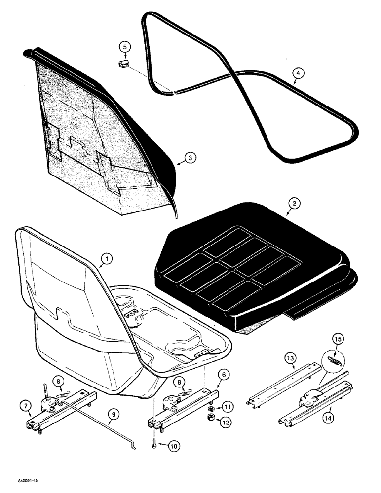 Схема запчастей Case W36 - (9-500) - SEAT WITH CLIP ON CUSHIONS (09) - CHASSIS