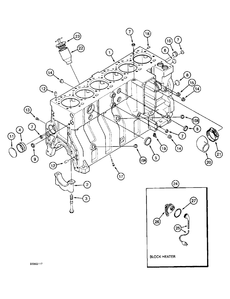 Схема запчастей Case 1150E - (2-072) - CYLINDER BLOCK, 6-830 ENGINE, SIX PISTON COOLING NOZZLES PRIOR ENG SN 44487830 (02) - ENGINE