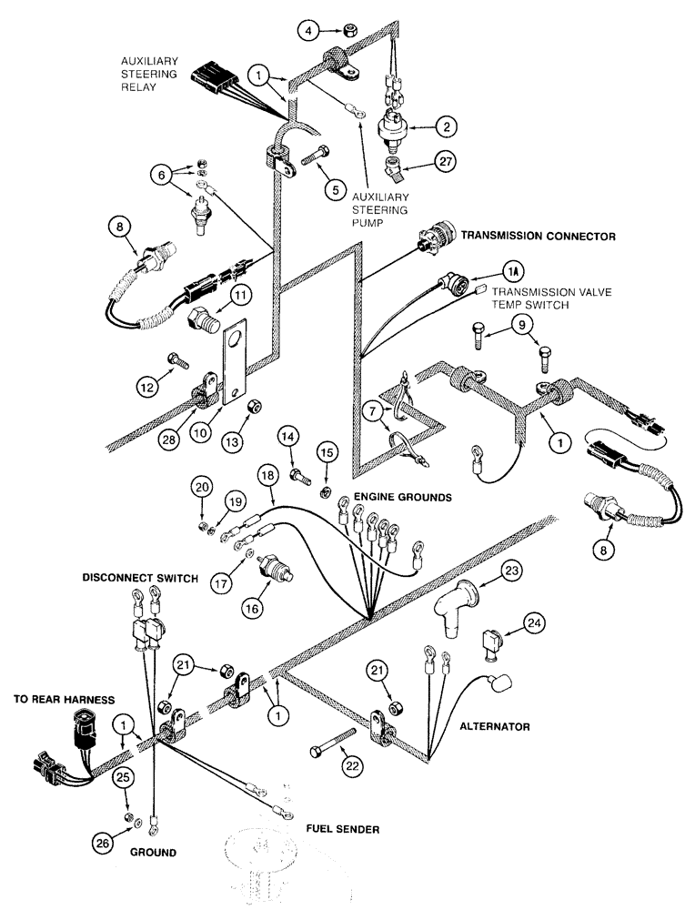 Схема запчастей Case 921B - (4-023[A]) - REAR HARNESS - ENGINE LEFT-HAND SIDE, P.I.N. JEE0052701 AND AFTER (04) - ELECTRICAL SYSTEMS