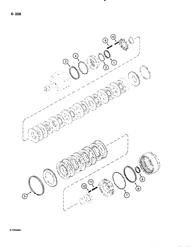 Схема запчастей Case 1450B - (6-258) - TRANSMISSION SERVICE KIT, CLUTCH REPAIR (06) - POWER TRAIN