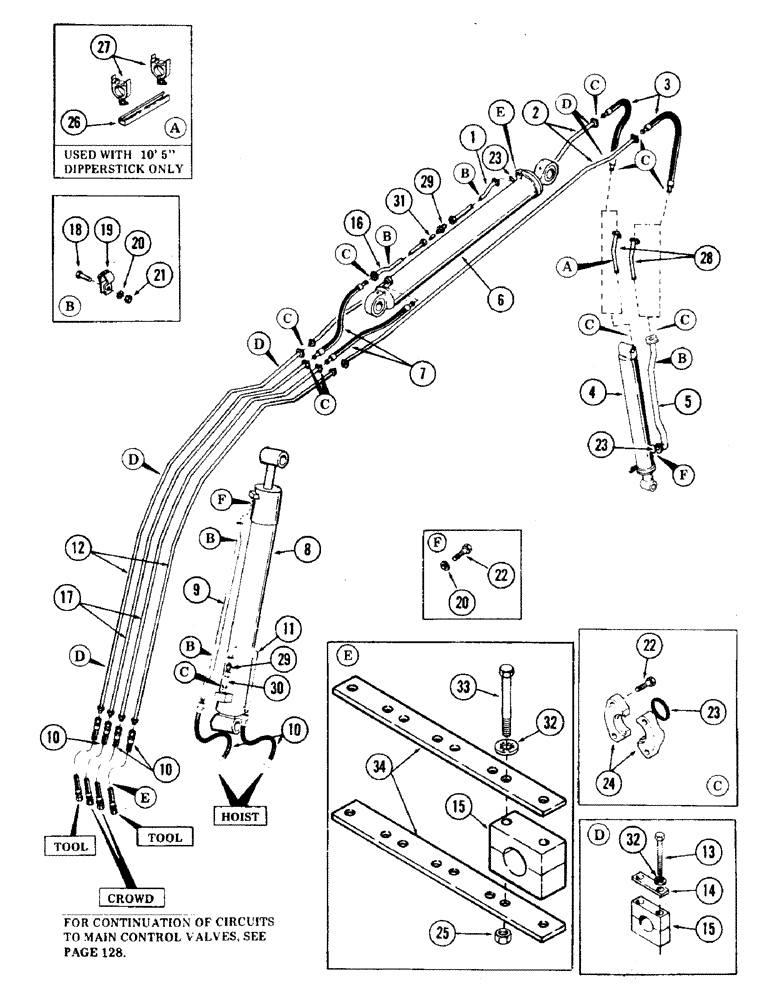 Схема запчастей Case 35 - (130) - "E" BOOM AND DIPPERSTICK TUBING (35) - HYDRAULIC SYSTEMS
