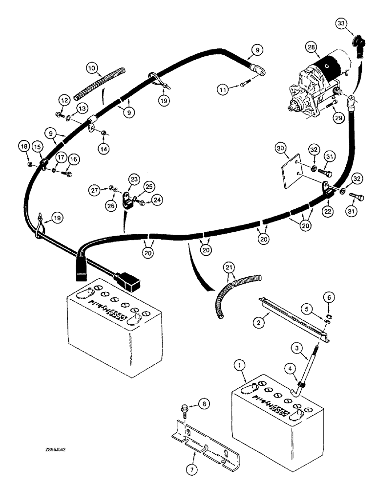 Схема запчастей Case 550E - (4-16) - BATTERY MOUNTING, CABLES, AND STARTER (04) - ELECTRICAL SYSTEMS