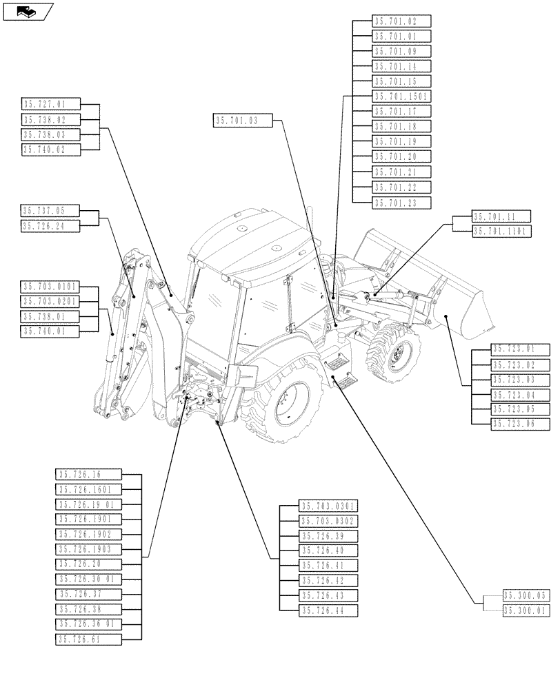 Схема запчастей Case 580SN WT - (35.000.00[01]) - PICTORIAL INDEX - HYDRAULIC SYSTEM (35) - HYDRAULIC SYSTEMS
