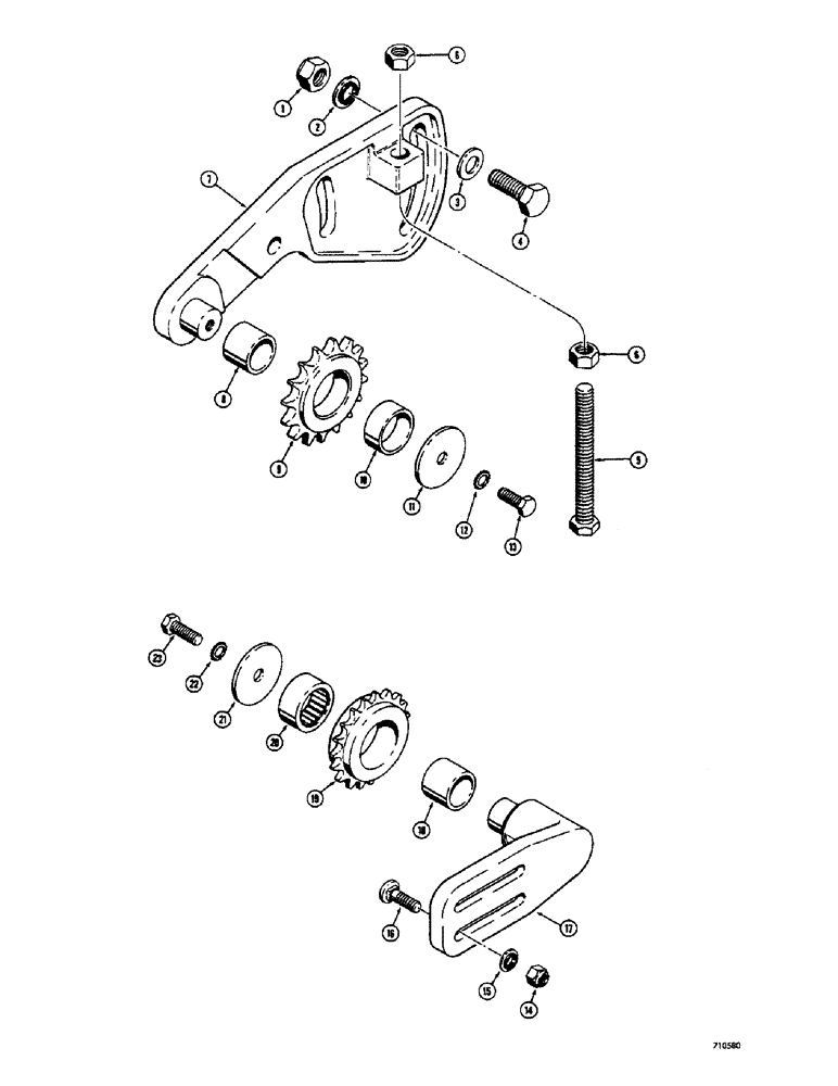 Схема запчастей Case 1500-SERIES - (050) - CHAIN TIGHTENERS, NO. 50 CHAIN TIGHTENER BRACKET (14) - MAIN GEARBOX & DRIVE