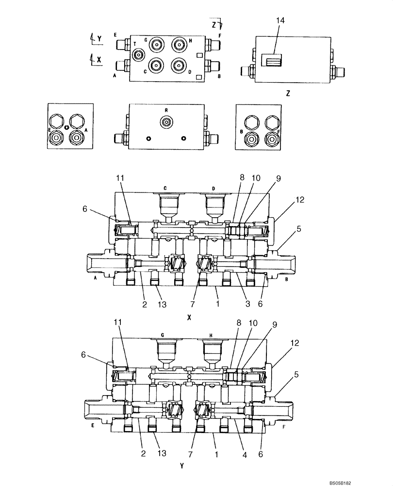 Схема запчастей Case CX225SR - (08-63) - VALVE ASSY - PILOT CONTROL LINES (08) - HYDRAULICS