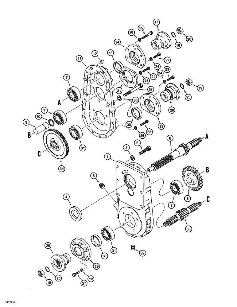 Схема запчастей Case 860 - (6-42) - TRANSMISSION ASSEMBLY - 101703A1 - TRANSFER CASE (06) - POWER TRAIN