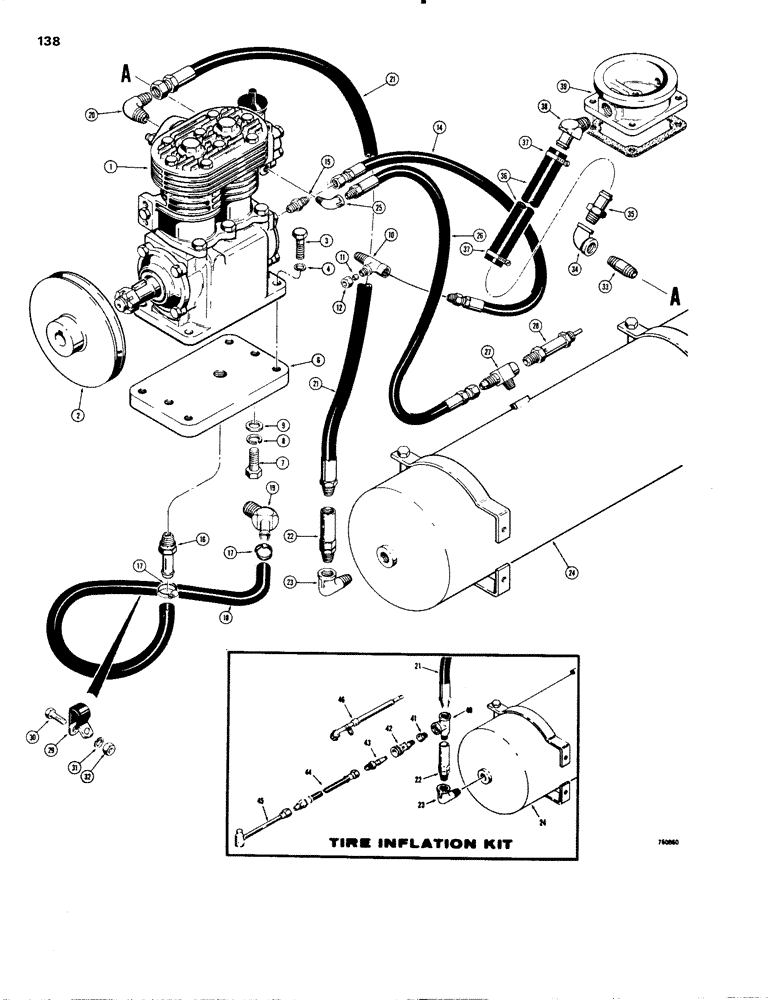Схема запчастей Case W20 - (138) - BRAKE SYSTEM, AIR COMPRESSOR MOUNTING, RESERVOIR AND RELATED PARTS (07) - BRAKES