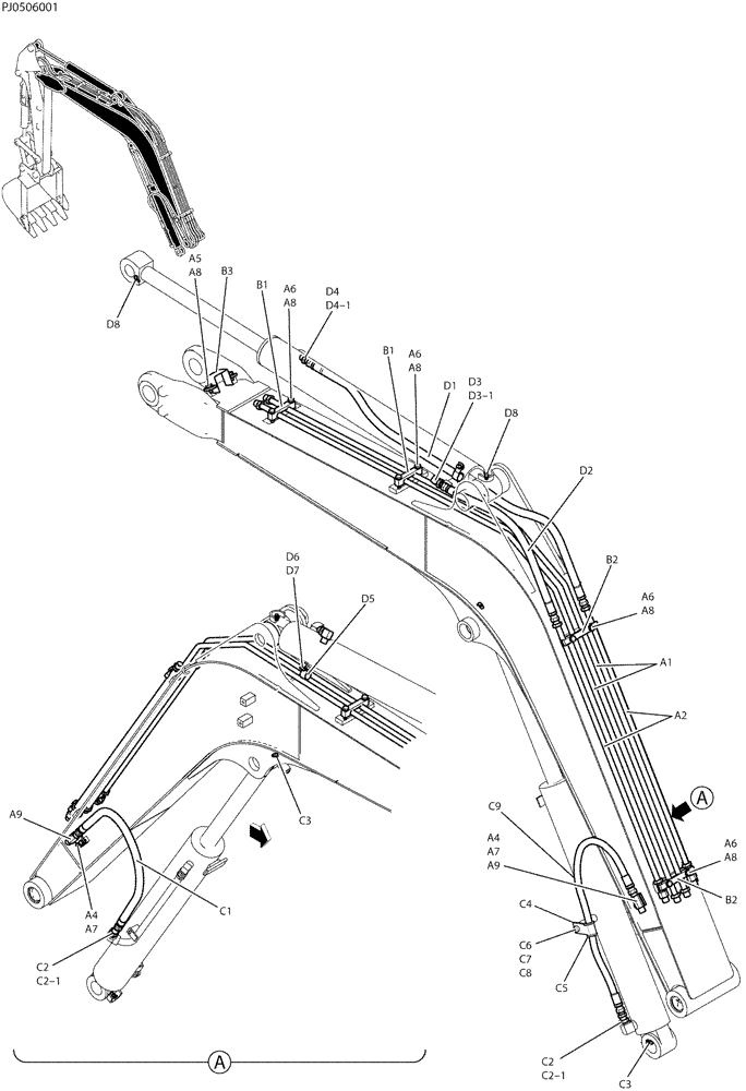 Схема запчастей Case CX50B - (03-002) - HYDR LINES, BOOM 2.79M (35) - HYDRAULIC SYSTEMS