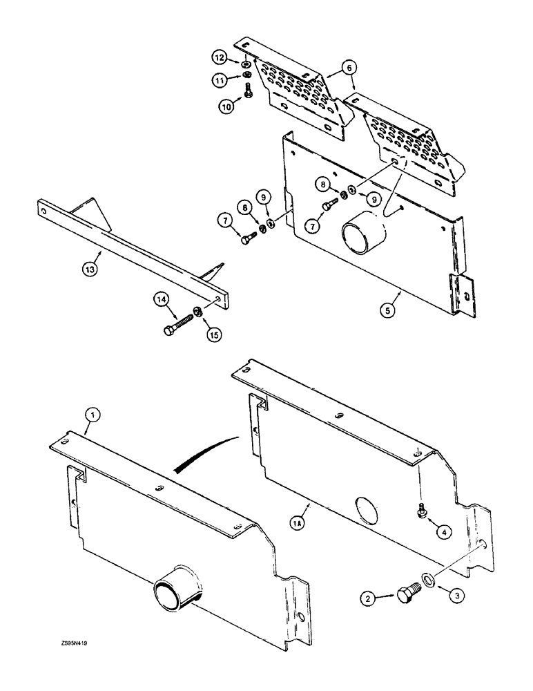 Схема запчастей Case 1150E - (9-044) - REAR TRANSMISSION GUARDS, DOZER AND DRAWBAR MODELS W/O REAR MOUNTED EQUIPMENT (09) - CHASSIS/ATTACHMENTS