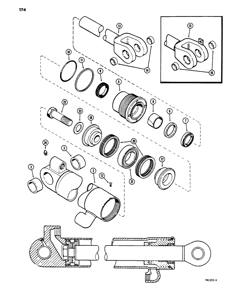 Схема запчастей Case 450 - (174) - G33599, G33602 AND G33603 LOADER LIFT CYLINDERS, GLAND OR TUBE IS STAMPED WITH CYLINDER PART NUMBER (07) - HYDRAULIC SYSTEM