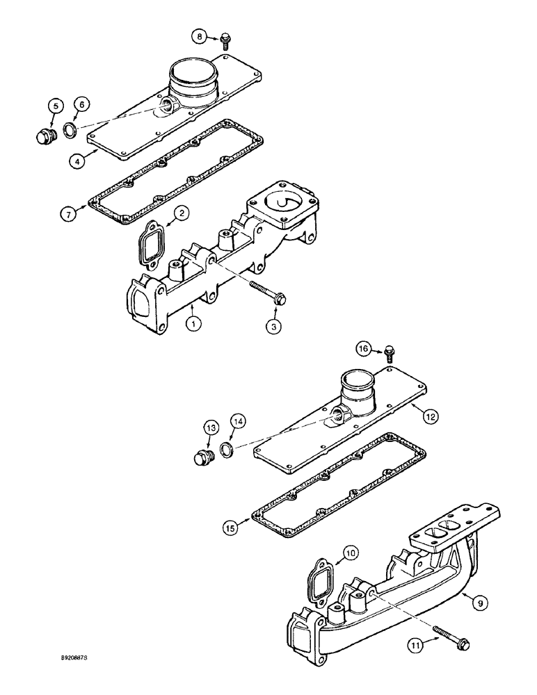 Схема запчастей Case 580L - (2-022) - MANIFOLDS - EXHAUST AND INTAKE (02) - ENGINE