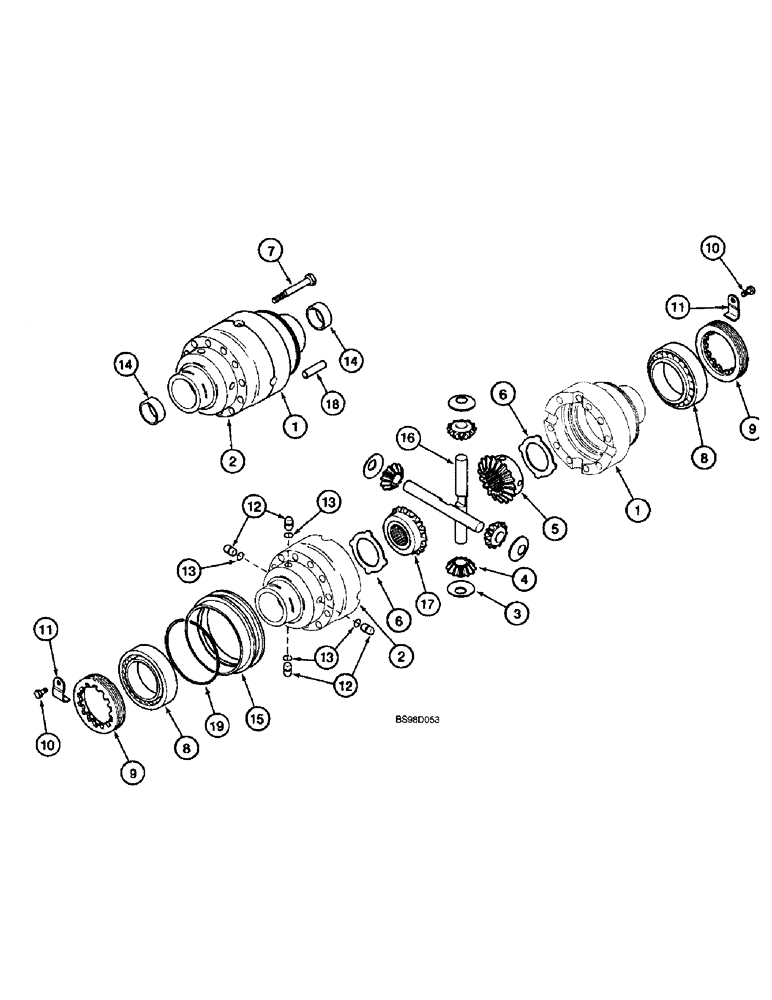 Схема запчастей Case 590SL - (6-162) - REAR DRIVE AXLE, DIFFERENTIAL, MODELS WITHOUT POWERSHIFT TRANS. (CLOCKWISE INPUT) (06) - POWER TRAIN