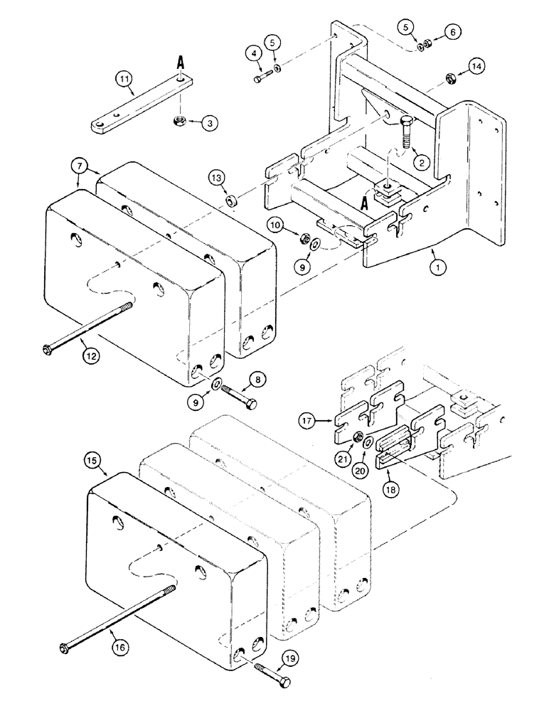 Схема запчастей Case 580SK - (9-086) - REAR COUNTERWEIGHT AND DRAWBAR (09) - CHASSIS/ATTACHMENTS