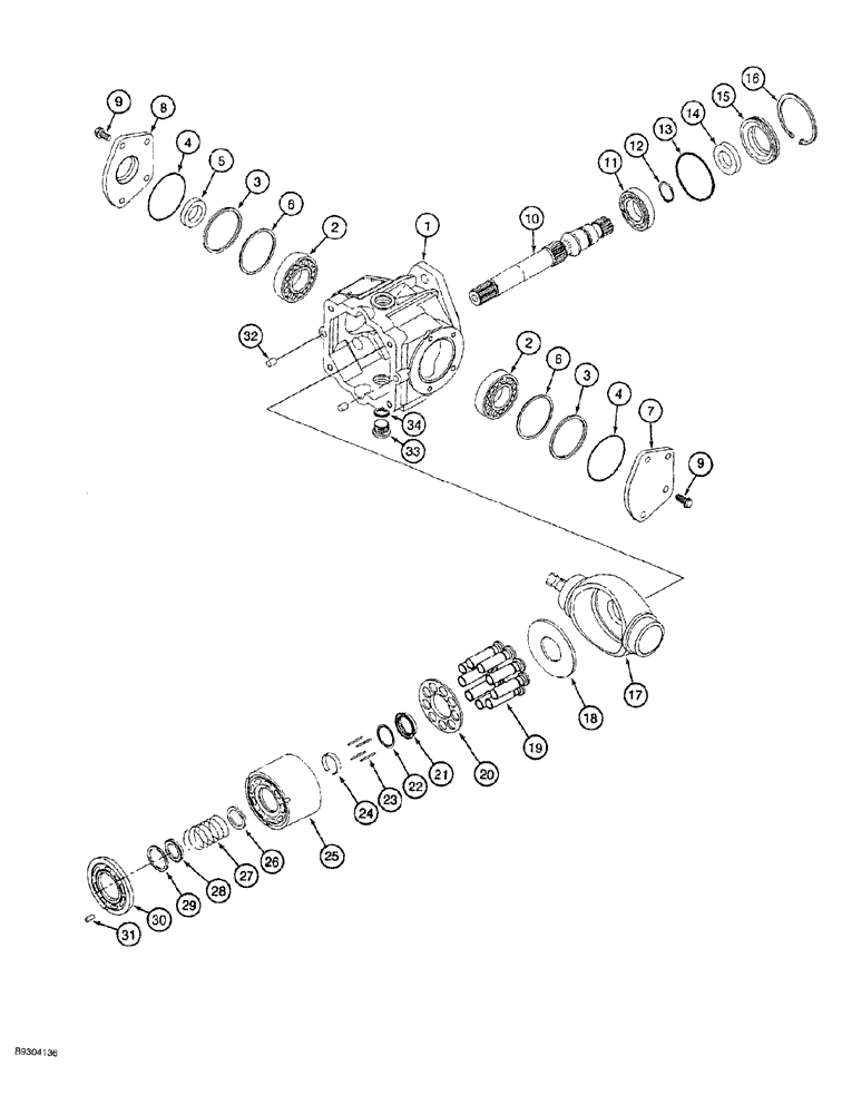Схема запчастей Case MAXI-SNEAKER - (06-004) - GROUND DRIVE PUMP ASSEMBLY, HOUSING, INPUT SHAFT AND PISTON BLOCK (06) - POWER TRAIN