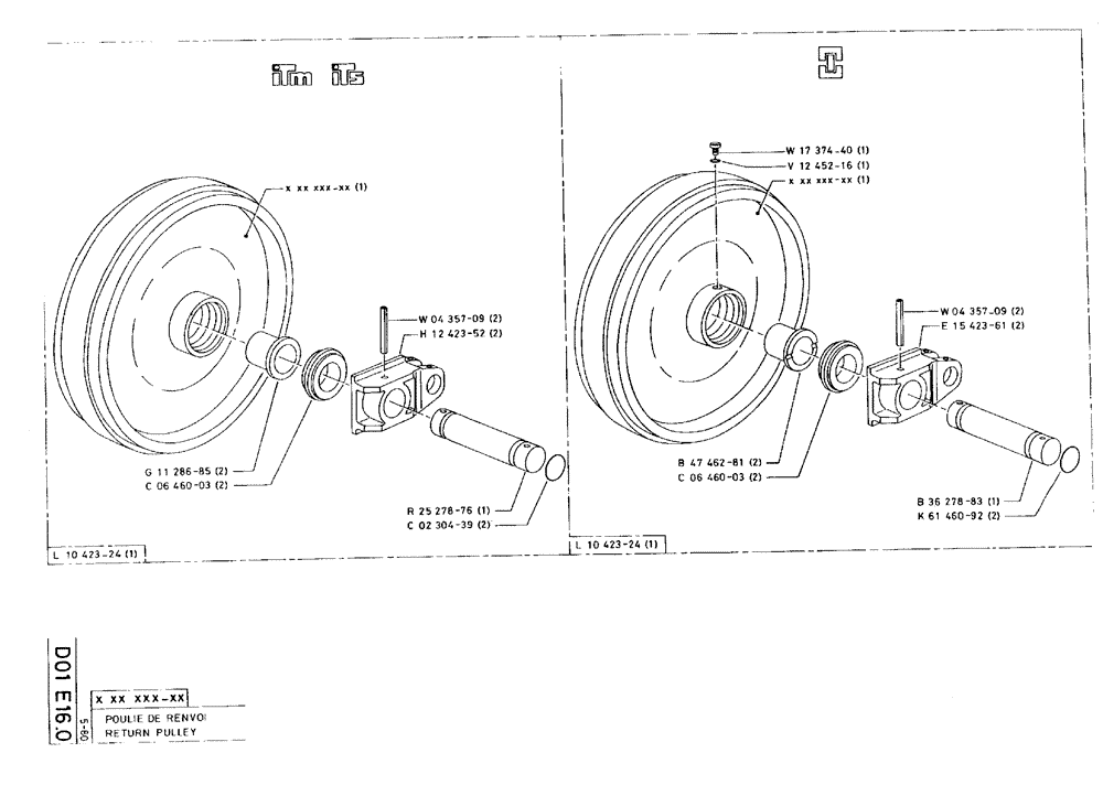 Схема запчастей Case 75C - (D01 E16.0) - RETURN PULLEY (04) - UNDERCARRIAGE