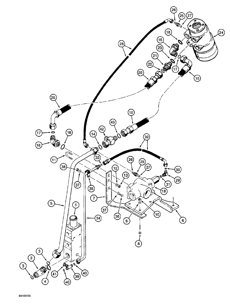 Схема запчастей Case 921 - (5-006) - STEERING HYDRAULIC CIRCUIT, PRESSURE AND RETURN LINES, COOLER BYPASS VALVE TO STEERING CONTROL VALVE (05) - STEERING