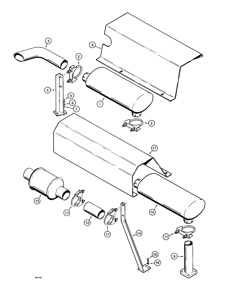 Схема запчастей Case 1187 - (020) - MUFFLER AND EXHAUST SYSTEM (01) - ENGINE