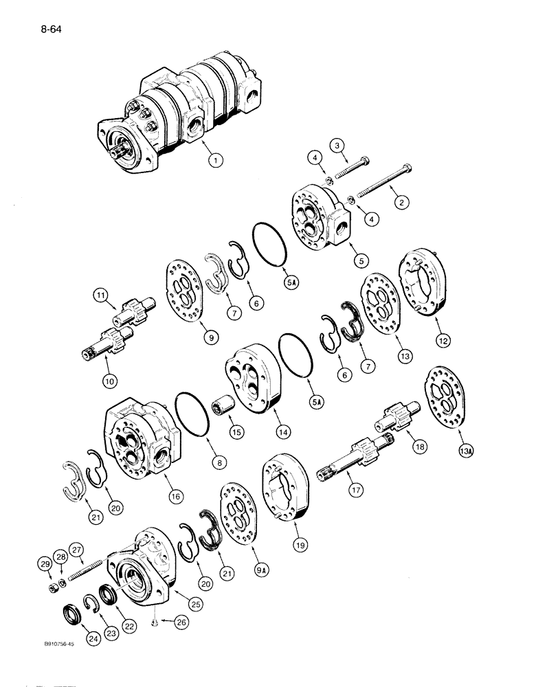 Схема запчастей Case 1085B - (8-064) - S517722 HYDRAULIC PUMP, TANDEM (08) - HYDRAULICS