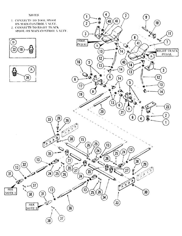 Схема запчастей Case 35 - (080) - PEDALS AND ATTACHING PARTS FOR: RIGHT TRACK AND TOOL CONTROL (33) - BRAKES & CONTROLS