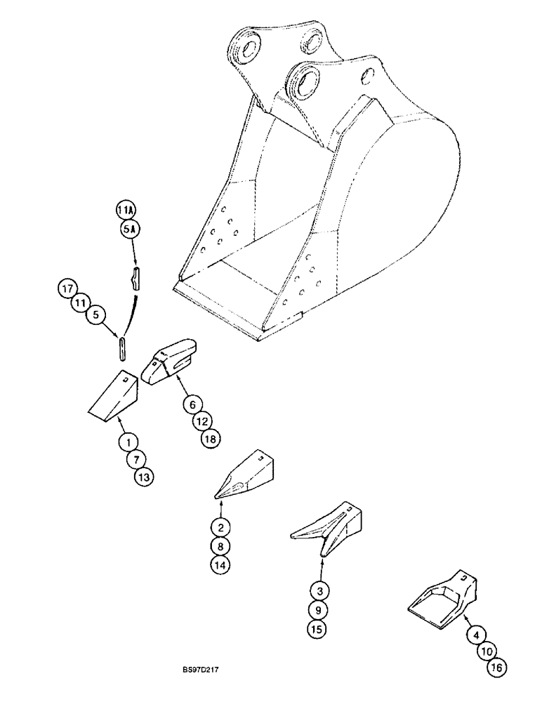 Схема запчастей Case 9040B - (9-128) - HENSLEY BUCKET TOOTH OPTIONS (09) - CHASSIS