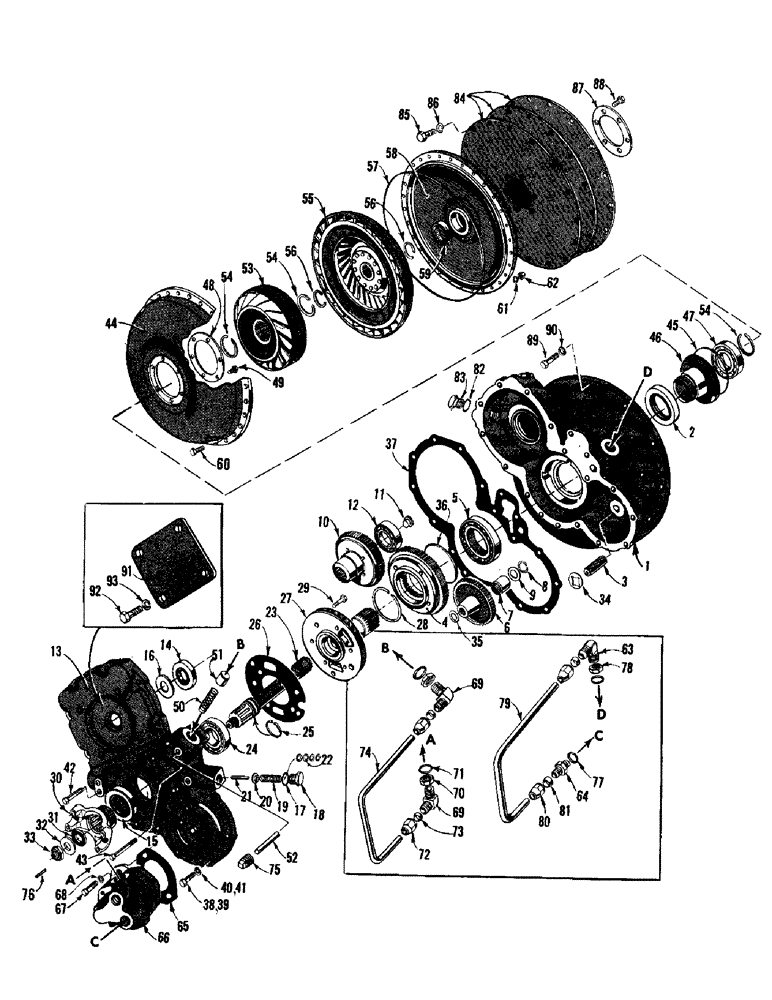 Схема запчастей Case 750 - (048) - TORQUE CONVERTOR HOUSINGS, IMPELLER, SHAFTS, & BEARINGS (03) - TRANSMISSION