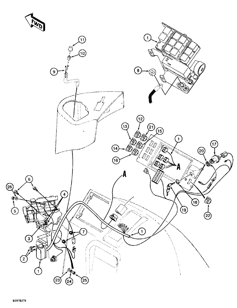 Схема запчастей Case 580L - (4-020) - SIDE CONSOLE INSTRUMENT HARNESS AND CONNECTIONS (04) - ELECTRICAL SYSTEMS