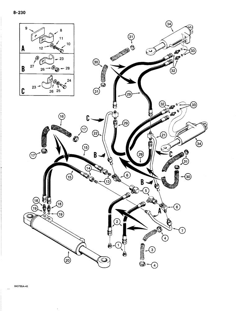 Схема запчастей Case 1187B - (8-230) - FELLER BUNCHER HYDRAULIC LINES (08) - HYDRAULICS