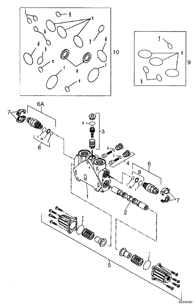 Схема запчастей Case 590SM - (08-45) - VALVE SECTION - BACKHOE BOOM (WITH PILOT CONTROLS) (08) - HYDRAULICS