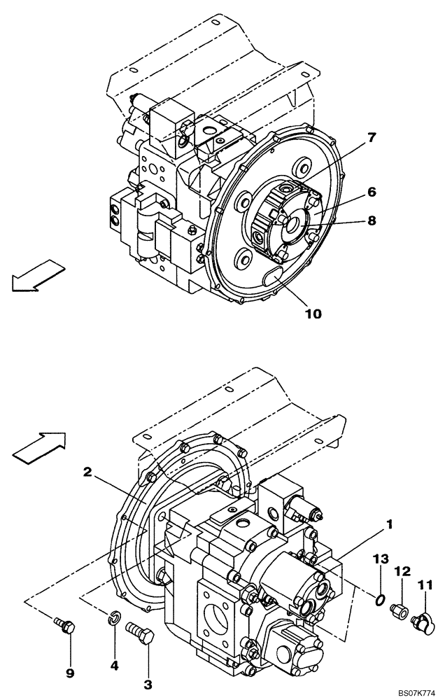 Схема запчастей Case CX225SR - (08-92) - PUMP ASSY, HYDRAULIC - COUPLING - MODELS WITH DOZER BLADE (08) - HYDRAULICS