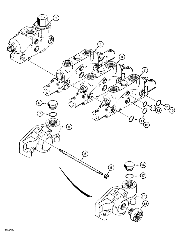 Схема запчастей Case 621B - (8-32) - LOADER CONTROL VALVE, THREE SPOOL, Z-BAR LOADER, L123678 VALVE ASSEMBLY (08) - HYDRAULICS