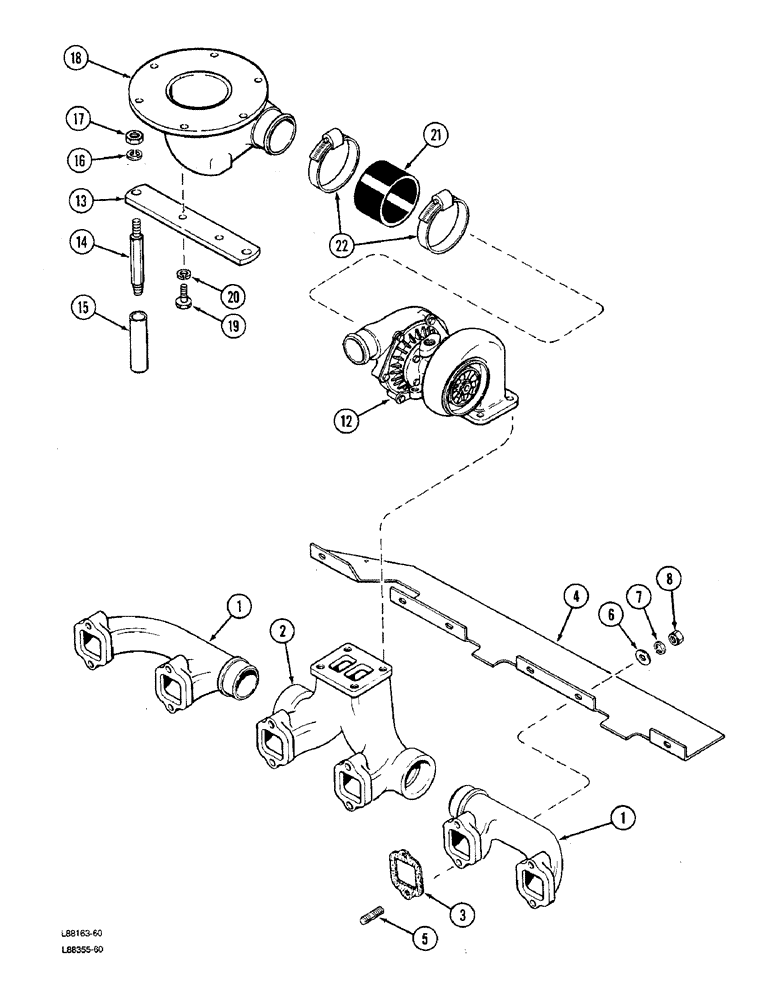 Схема запчастей Case W36 - (2-20) - EXHAUST MANIFOLD, 504BDTI ENGINE (02) - ENGINE