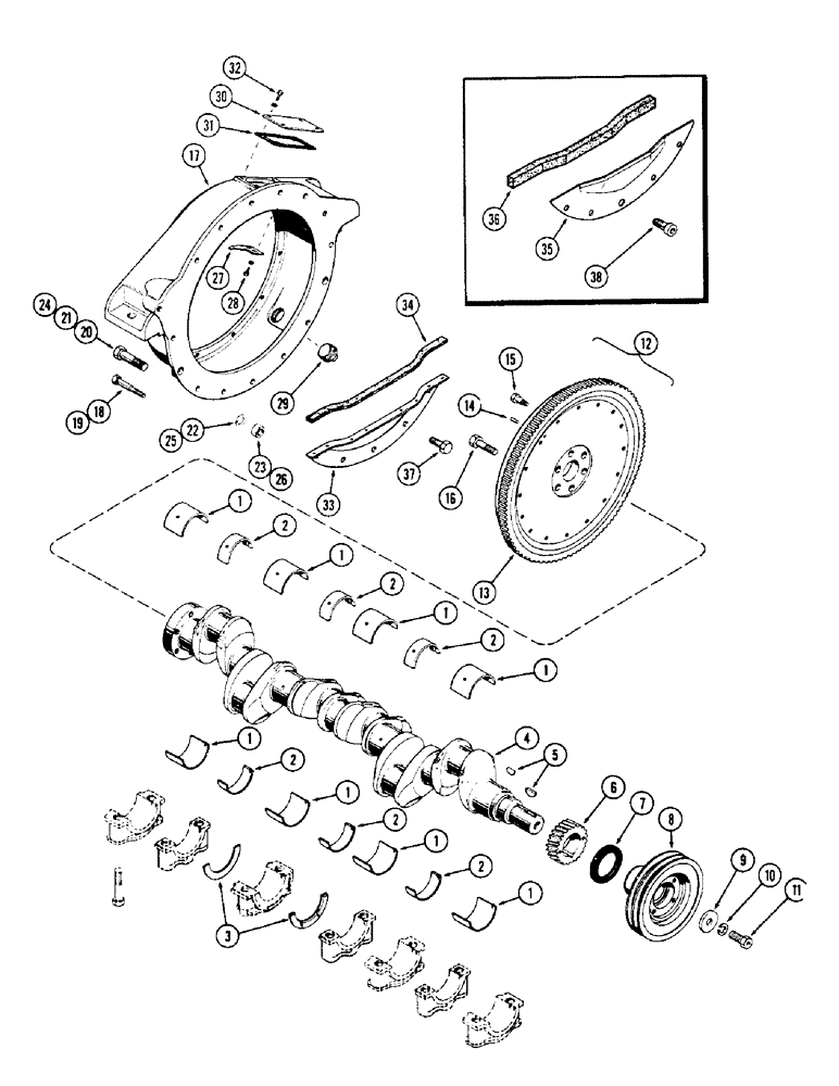 Схема запчастей Case 1150 - (020) - CRANKSHAFT AND FLYWHEEL, (401) DIESEL ENGINE (01) - ENGINE