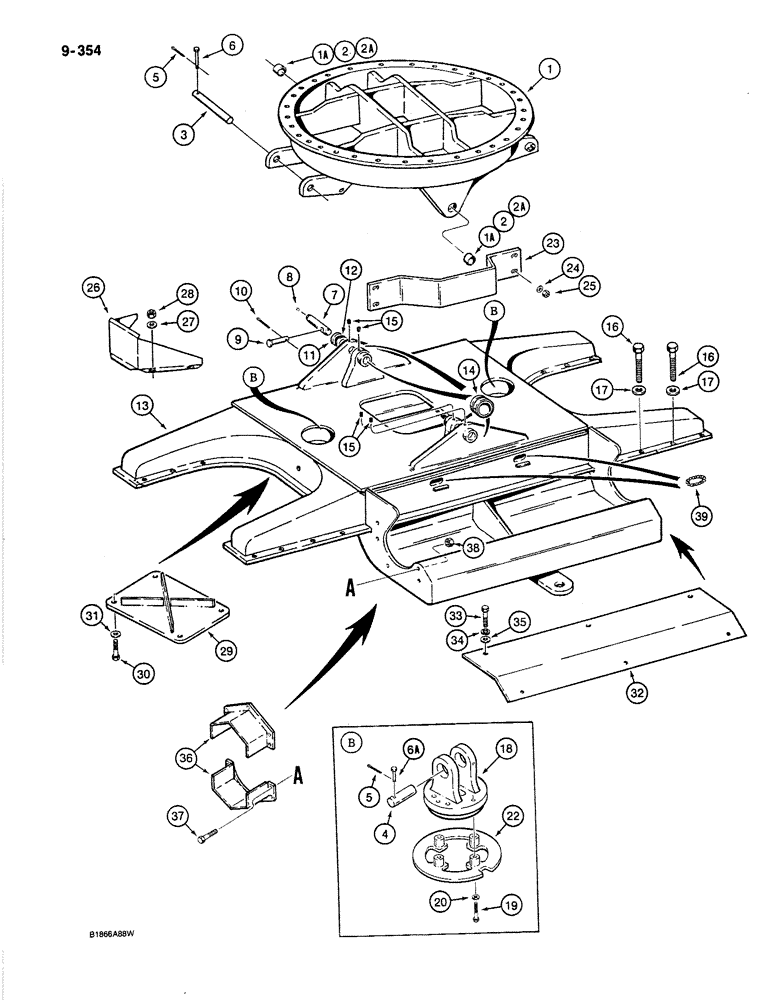 Схема запчастей Case 1187B - (9-354) - TURNTABLE LEVELER AND UNDERCARRIAGE, USED ON MODELS WITH P.I.N. 6275565 AND AFTER (09) - CHASSIS