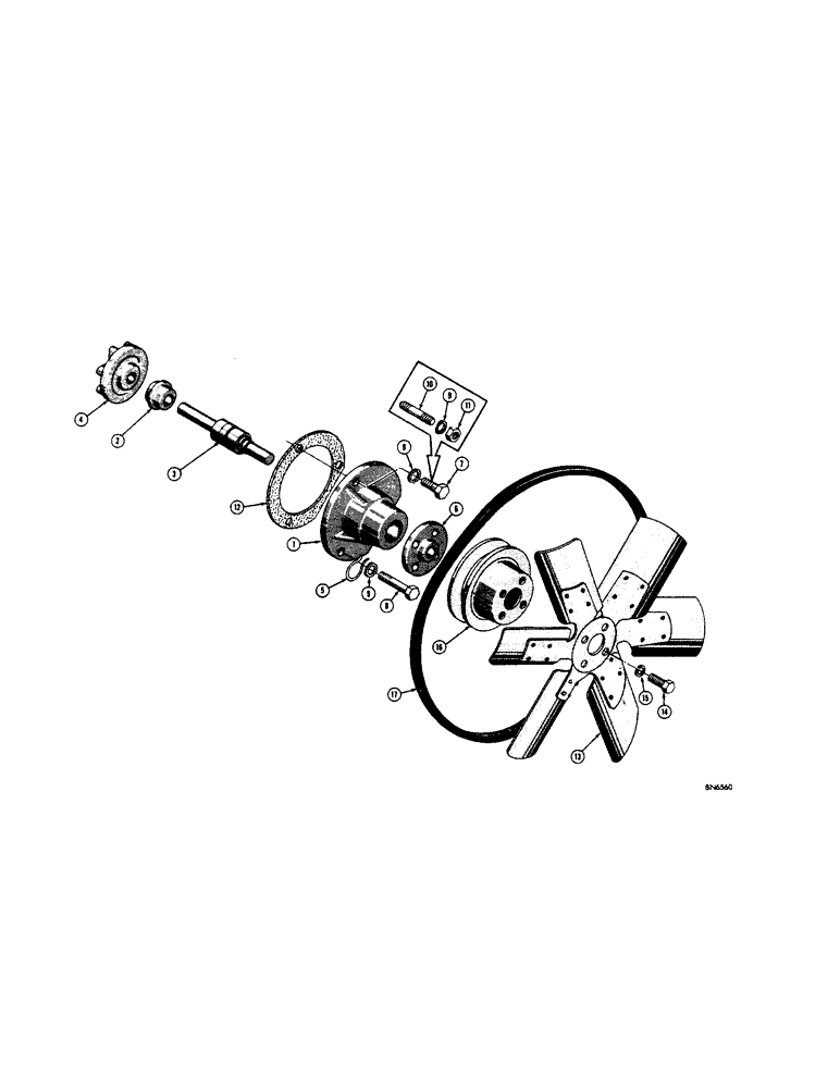 Схема запчастей Case 310F - (016) - WATER PUMP, FAN, FAN BELT, AND PULLEY (01) - ENGINE