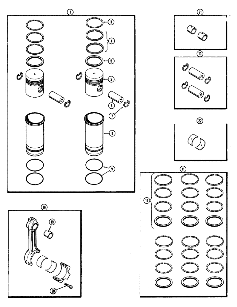 Схема запчастей Case W10C - (020) - PISTON ASSEMBLY AND CONNECTING RODS, (401) DIESEL ENGINE (02) - ENGINE