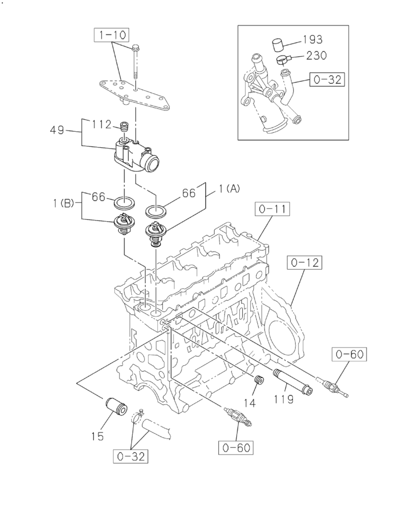 Схема запчастей Case CX210C LR - (10.400.04[01]) - ENGINE WATER CIRCUIT - THERMOSTAT (10) - ENGINE